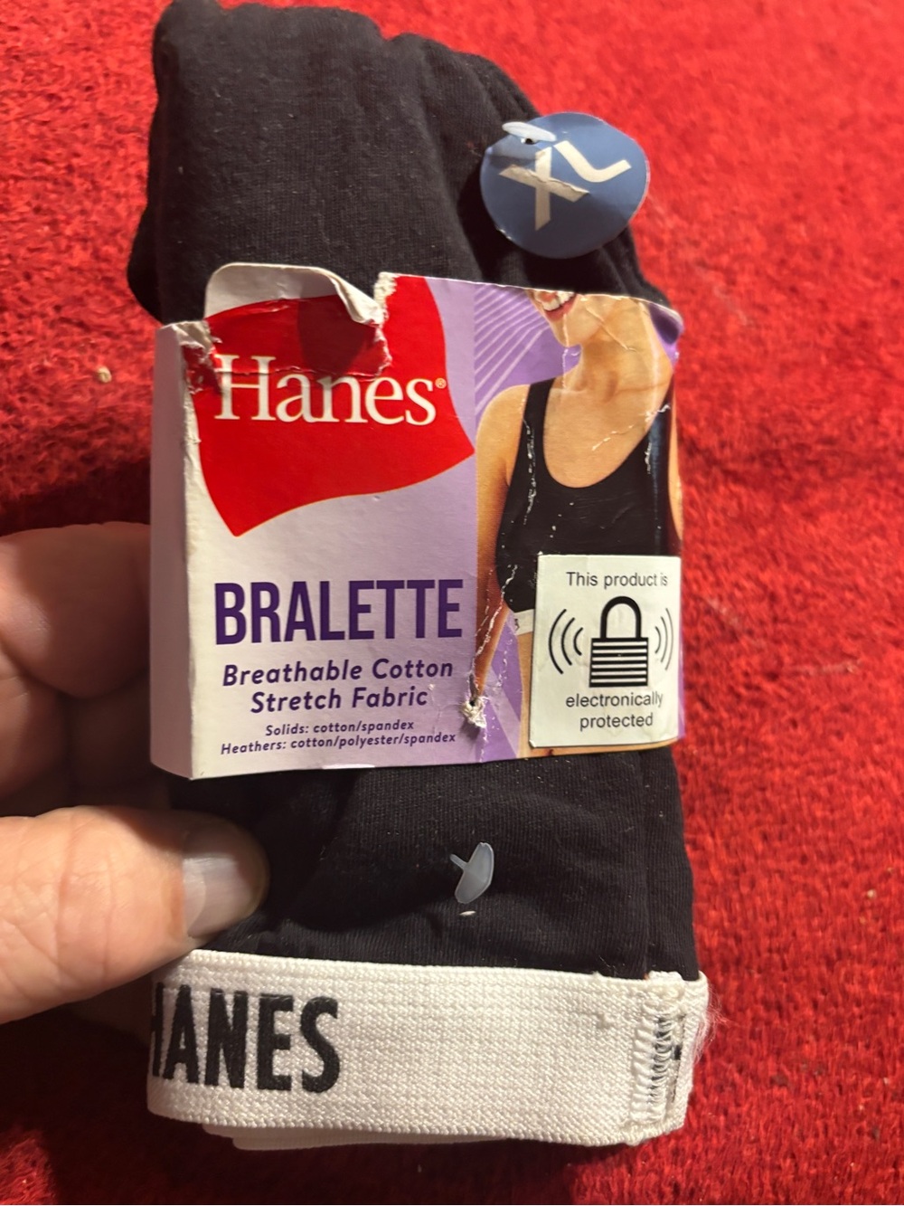 Hanes Women’s Black Bralette - Breathable Cotton Stretch (XL) New